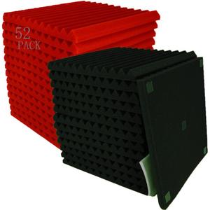 52 Pack Black red 1" x 12" x 12" Acoustic Wedge Studio Foam Sound Absorption Wall Panels