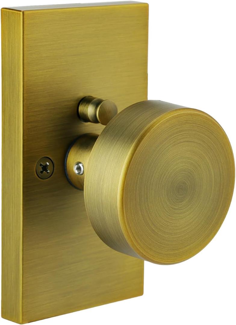 Antique Brass Door Knobs Interior with Lock, Modern Vintage Privacy Antique Door Knobs Door Handles for Bathroom Bedroom Rectangle