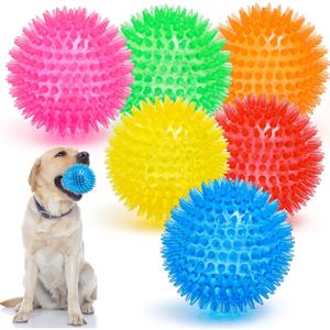 VITEVER 3.5 Squeaky Dog Toy Balls (6 Colors) Puppy Chew Toys for Teething, BPA Free Non-Toxic, Spikey Dog Balls for Medium, Large & Small Dogs, Durable Toys for Aggressive Chewers (Medium Set of 6)