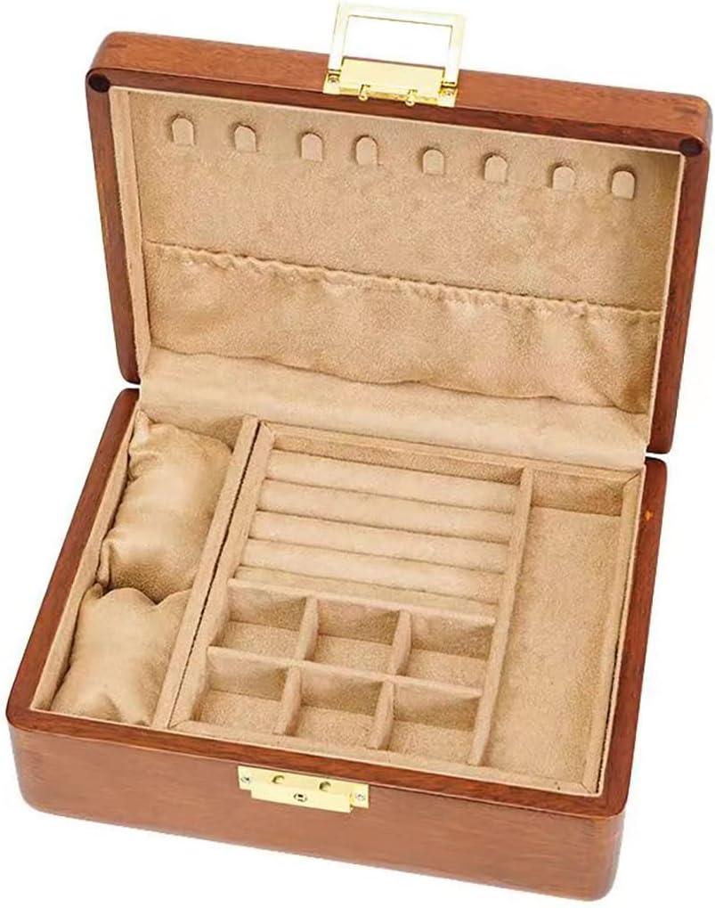 Bescott 2 Layer Solid Wooden Jewelry Box with Lock and Key for Women Men Vintage Velvet Wood Jewelry Organizer Storage for Earrings Rings Necklaces Bracelet Watch Mothers Day Gift