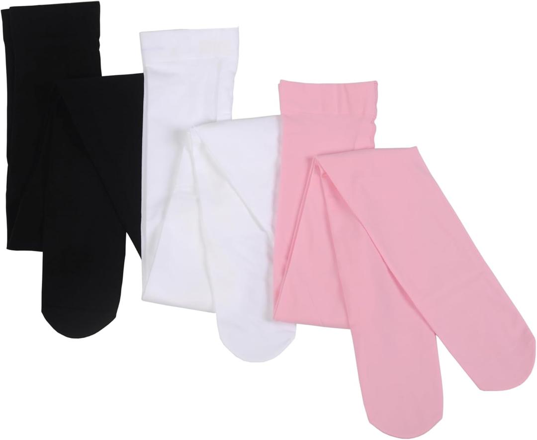 Girls Dance Tights Student School Tights 40 Den 3-Pack (11-13 Years, Black/White/Pink)