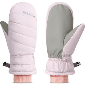 Winter Women Ski Mittens, Waterproof Touch Screen Snow Mitts, Anti Slip Warm Windproof Snowboard Gloves for Skiing Hiking Cycling (Pink)