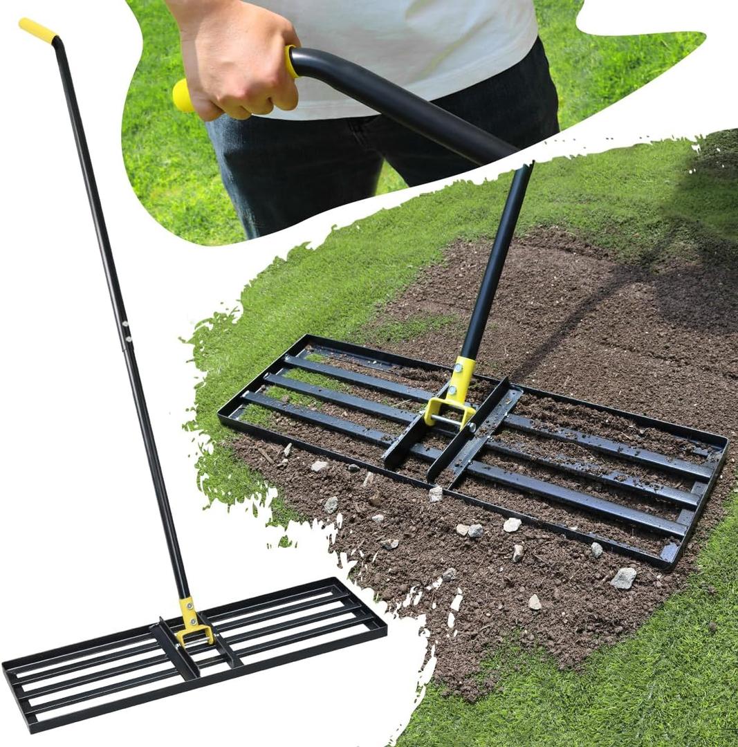 Colwelt Lawn Leveling Rake 31'', Hefty Lawn Leveler Rake for Grass Soil, Leveling Rake for Lawn with 72'' Ergonomic Curved End Grip Long Handle, Levelawn Tool Leveling Soil, Yard Lawn Leveling Tool