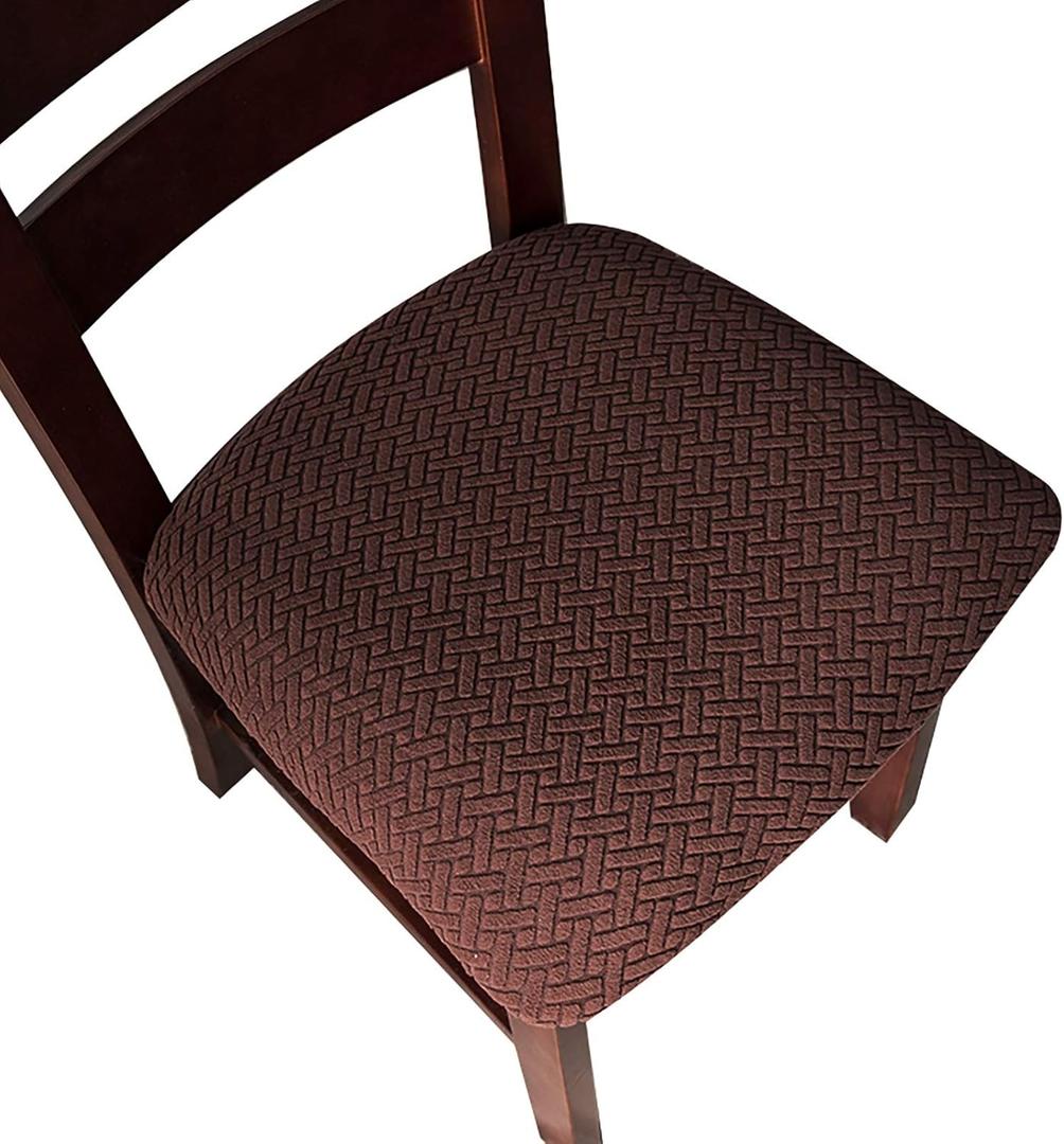 Genina Seat Covers for Dining Room Chair Seat Slipcovers Kitchen Chair Covers (Chocolate, 4 Pcs)