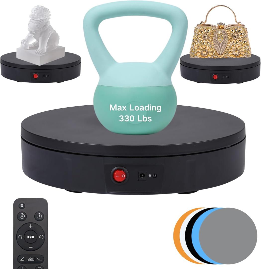 JAYEGT Motorized Rotating Display Stand, 330Lbs Load, 360 Degree Electric Rotating Turntable for Photography Products DisplayLive Show,Remote Control (Black/8.66inch /Wired)