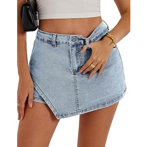 Womens Denim Skorts Stretchy High Waisted Jean Skort for Women Trendy Asymmetrical Mini Skirt with Shorts and Pockets M Womens Denim Skorts Stretchy High Waisted Jean Skort for Women Trendy Asymmetrical Mini Skirt with Shorts and Pockets M