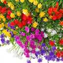 WILLBOND 12 Bundles Artificial Flowers Outdoor, UV Resistant Faux Artificial Plants Shrubs Plastic Flower Bulk for Hanging Planter Porch Window Home Spring Summer Decor(Multi Color)