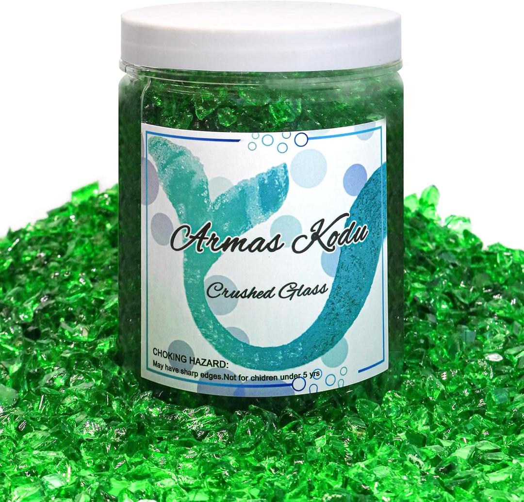 Crushed Glass for Resin Art - 3-6mm Dark Green, 1.5lb | Broken Glass Pieces for Crafts, Vase Filler & Fire Pit Media | Decorative Stones