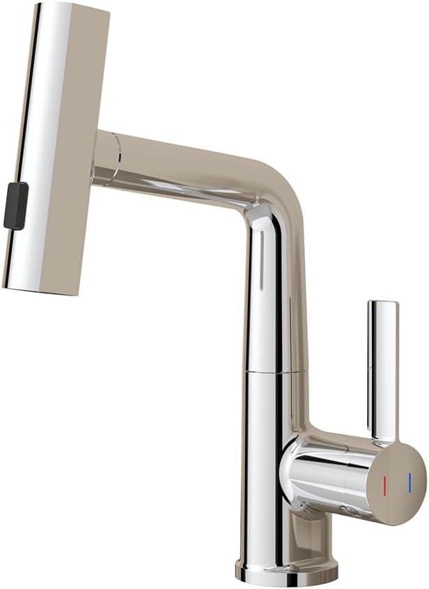 Bathroom Single Handle Basin Sink Pull Out Faucet with Rainfall Spray Head Vanity Mixer Tap Chrome
