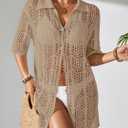 BreathSunny Womens Crochet Knit Polo Collar Swimsuit Coverup Cardigan Summer 2026 Beach Bathing Suit Cover Up Shirt Dress