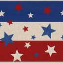 4th of July Patriotic Decorative Front Door Mat, America USA Stars Doormat Indoor Outdoor Non-Slip Floor Entryway Rug, American Blue White Red Stripes Home Kitchen Decoration 17x29 Inch