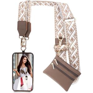 XANGNIER Clip and Go Strap for Phone with Wallet Crossbody, Phone Strap with Zippered Wallet, Adjustable Anti Theft Cellphone Lanyard for Women, Cellphone Chain Accessories