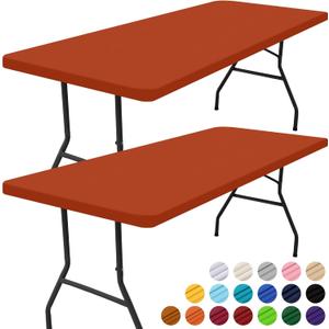 Smiry 2 Pack Rectangle Picnic Table Cloth, Waterproof Elastic Fitted Tablecloths, Washable Polyester Rectangular Patio Table Cover for Camping, Indoor and Outdoor (Rust, 30"x72")