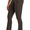 Sunzel No Front Seam Flare Leggings for Women with Pockets Hidden Butt Lifting Scrunch Tummy Control Mini Flared Yoga Pants (Large, Seal Brown)