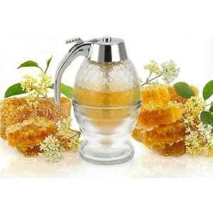 Honey Dispenser, No Drip with Stand, Maple Syrup Honey Container, Elegant Honeycomb Design for Home Decor for Any Occasion