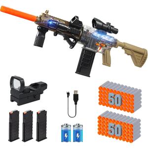 Electric Soft Bullet Toy Gun - Automatic Sniper Foam Blaster, Shooting Game Burst Toy Rifle with LED, Scope, Sight, Flashlight, 3 Magazines & 100 Soft Bullets, Ideal Christmas Birthday Gift