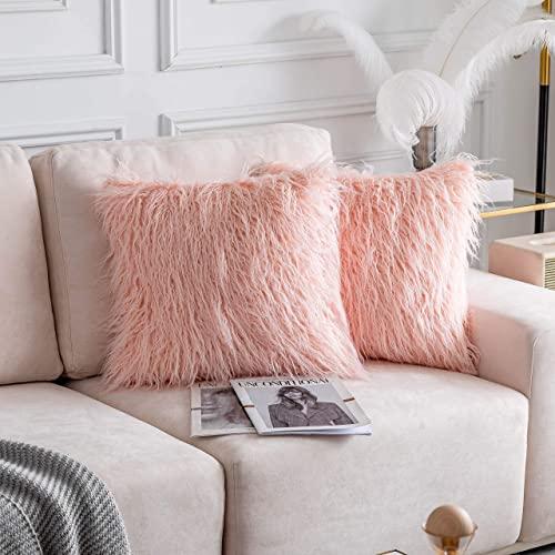 Home Brilliant Mothers Day Pillow Covers Set of 2 Decorative New Luxury Series Merino Style Fur Throw Pillow Case Cushion Cover 20x20 Inches, 50x50cm, Pink