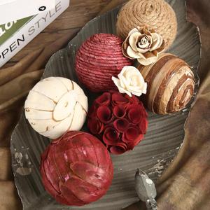 Decorative Bowl & Vase Filler Balls for Home Decor, Set of 6 PCS Natural Tone Rattan Wicker Balls Centerpieces Decoration, Decorative Orbs Vase Bowl Filler for Table Centerpieces (Wine Red Series)