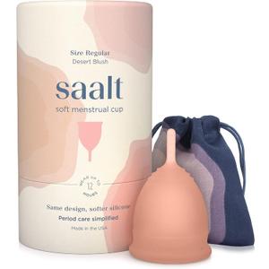 Saalt Soft Menstrual Cup  Reusable Period Cup  Made for Comfortable, Leak-Free Protection Up to 12 Hours  BPA & Latex Free  Includes Cup & Carry Bag (Regular, Desert Blush)