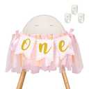 1st Highchair Banner Birthday Girl - NO DIY First Birthday Highchair Banner Pink One Year Old Birthdays Party Decoration 1st Highchair Garland Decoration for Princess Fairy Baby Photo Prop Party Decor