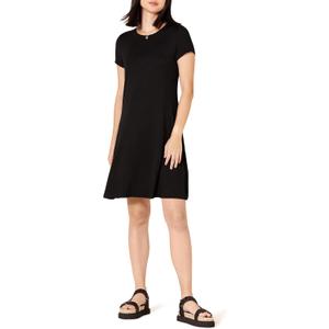 Amazon Essentials Women's Short-Sleeve Scoop Neck Swing Dress (Large, Black)