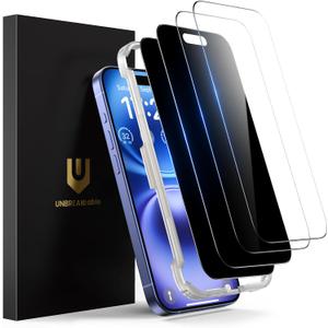 UNBREAKcable 4PCS Screen Protector for iPhone 16-2 Privacy Tempered Glass+2 Clear Glass Double Shatterproof [Easy Installation Frame] [9H Hardness] [Case Friendly] Anti-Scratch for iPhone 6.1 inch