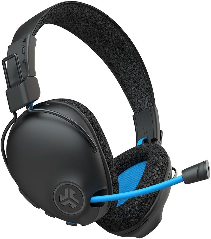 JLab Play Pro Gaming Wireless Headset, 60+ Hour Bluetooth 5 Playtime, 60ms Super-Low Latency for Mobile Gameplay, Retractable Boom Mic, AUX Gaming Cord Compatible with Gaming Consoles
