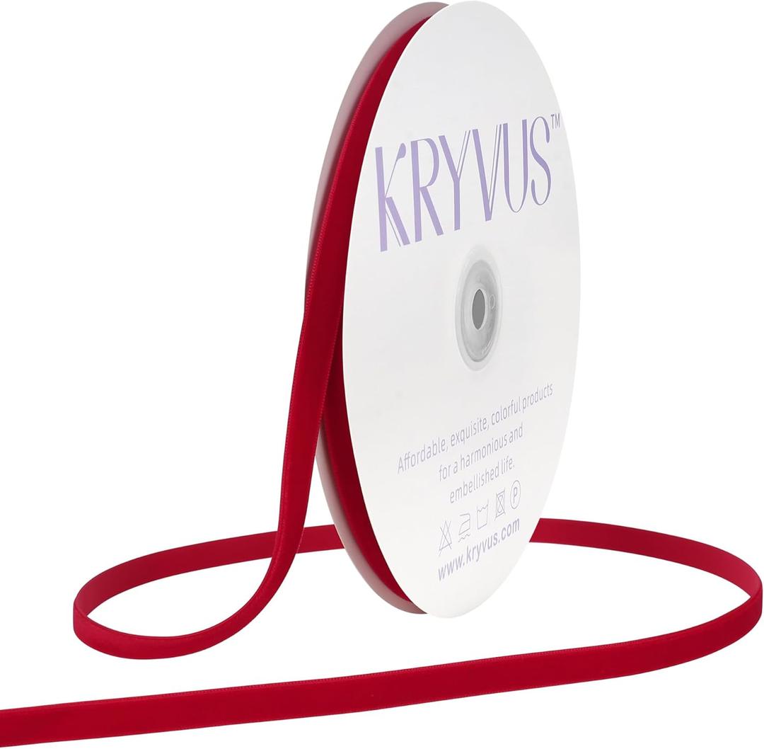 Mothers Day Ribbon Red Velvet Ribbon 3/8 Inch x 30 Yards, Nylon Vintage Red Velvet Ribbons for Gift Wrapping, Christmas Decoration, Bow Making, Sewing, Handmade Craft, Bouquet Packaging