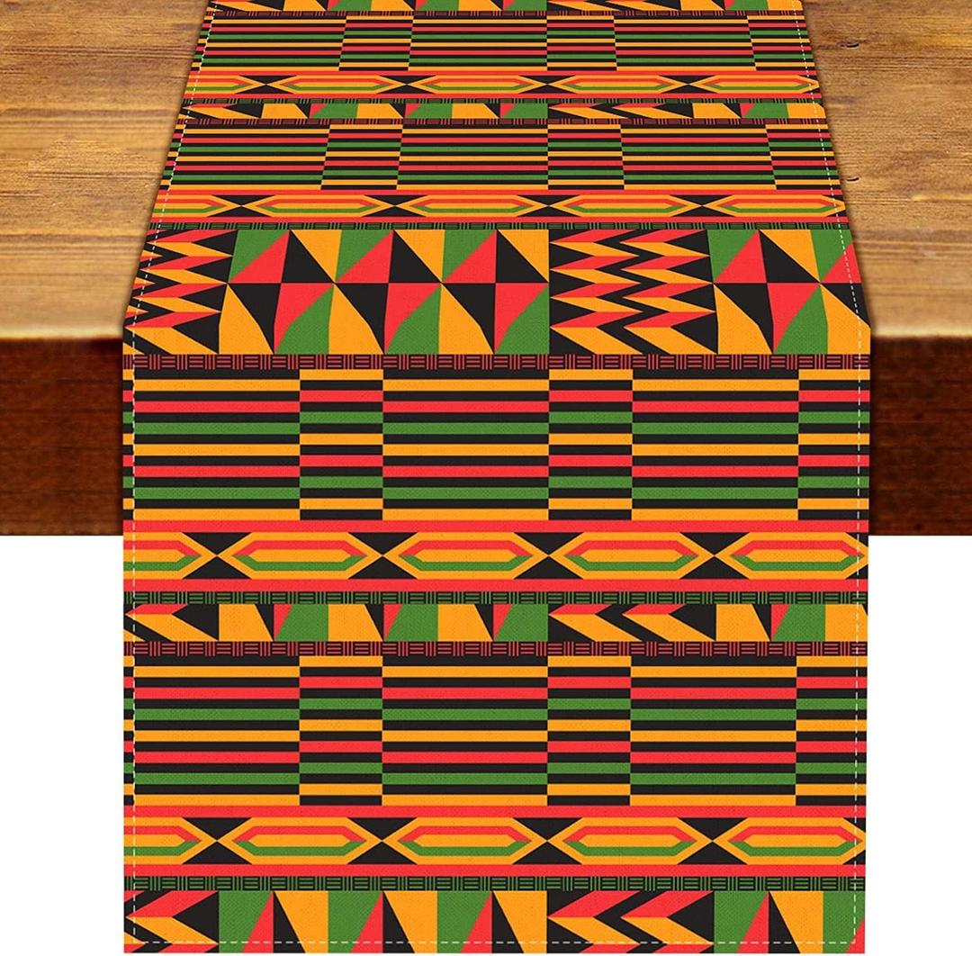 Nepnuser Kwanzaa Kente Table Runner 108Inches Long Black History Month National Holiday Party Decorations Home Kitchen Island Dining Decor