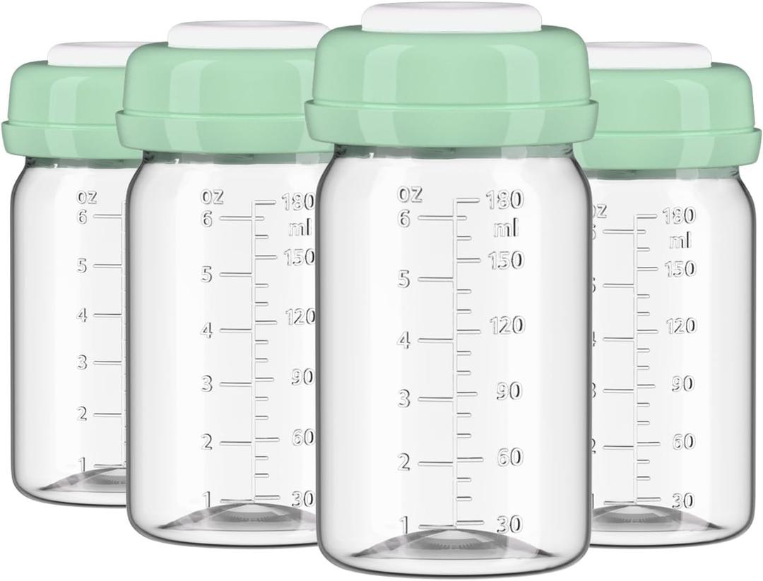 4pcs Breast Milk Storage Bottles 6oz/180ml Compatible with Spectra S1 S2 9 Plus,Motif Luna/Ameda MYA/Bellababy Pumps, Wide-Neck Collection Bottle Container for Fridge, Pumping Bottles