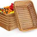 Eccliy 6 Pack Poly Wicker Bread Baskets 19 Inch Imitation Rattan Serving Trays for Bread Snacks Fruit Vegetables Tabletop Display Basket for Kitchen Restaurant Home Hotel