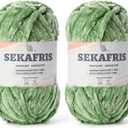 Fuzzy Chunky Chenille Yarn for CrochetingSoft Plush Yarn for Hand KnittingBulky 2x100g 2x49.2yd Baby Blanket Yarn for Crocheting Amigurumi YarnsCrochet Fluffy Velvet Yarn (2 Avocado Green)