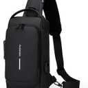 Anti-Theft Sling Bag for Men Waterproof Crossbody Bag with Combination Lock & USB Charging Port Lightweight Chest Backpack for Travel Hiking (All Black)