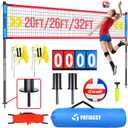 Portable Volleyball Net Set for Backyard & Beach, Adjustable Width (32/26/20FT) & Height, Anti-Sag Tension Design, Metal Stakes for Outdoor Stability, PU Volleyball with Pump, Scoreboard and Carry Bag