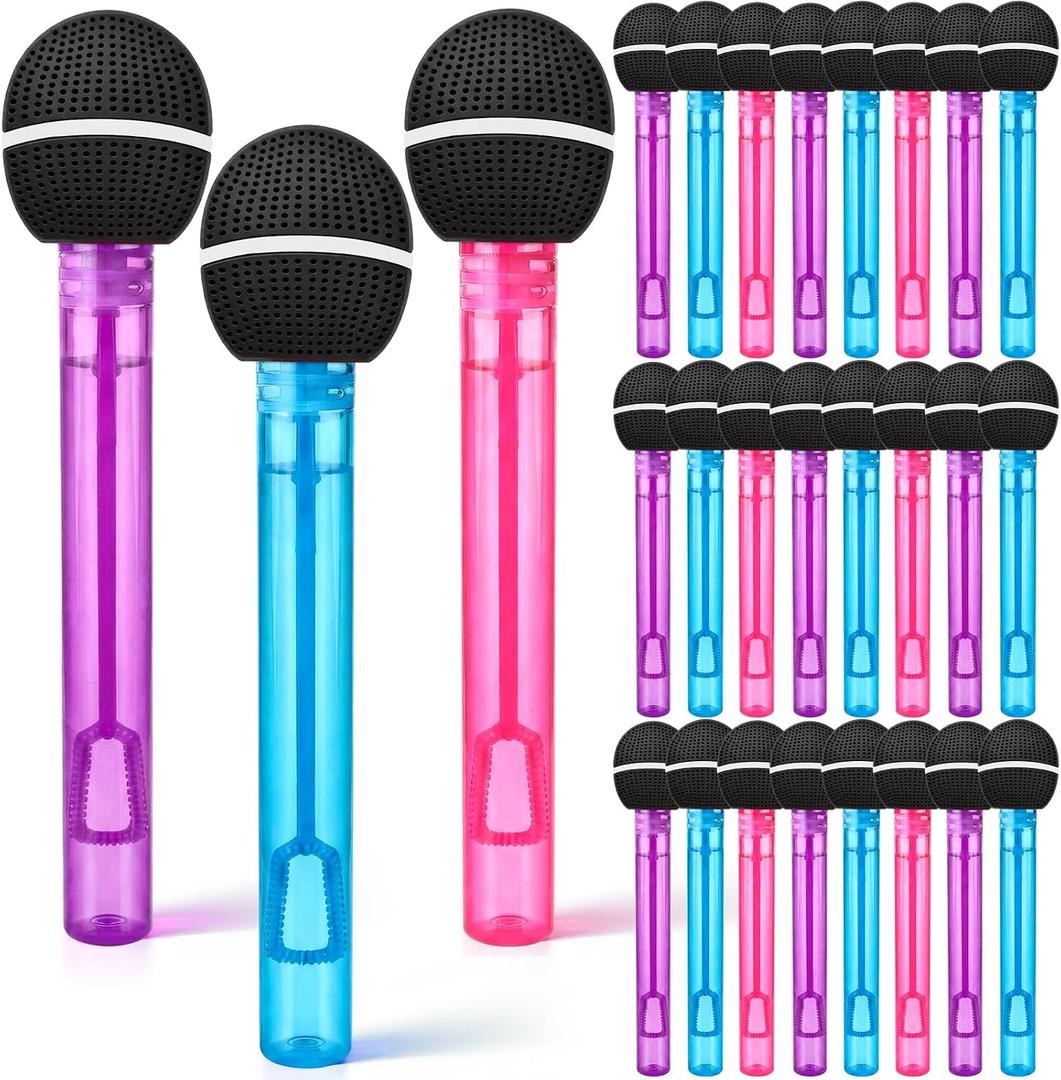 Hollowfly 24 Pcs Microphone Party Favors Microphone Bubble Wands Bulk for Birthday Party Supplies Piata Goodie Bag Stuffers Carnival Prizes Summer Gifts