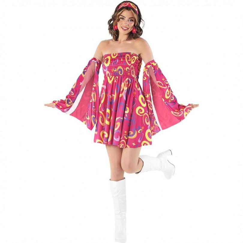 Womens 60s Pink Swirl Dress Costume Size L