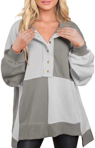 SHEWIN Womens Sweatshirt Fall Fashion 2025 Casual Long Sleeve Shirts for Women Crewneck Sweatshirts Cute Comfy Oversized Sweatshirt for Women Grey X-Large
