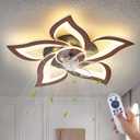 Ceiling Fan with Lights Remote Control, Wooden Geometric Color 6 Speeds Low Profile Flush Mount Ceiling Fan with Light for Kitchen Bedroom Living Room (24"-Dark Wood Grain Color)