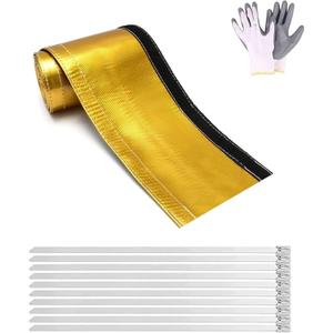 Gold Heat Wrap 1-1/4" I.D.x 10FT Heat Shroud Shield for Fuel Line, Wire Sleeving, with 10PCS Stainless Steel(304) Cable Ties