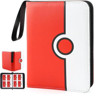 Collectible Trading Card Binder, 400 Pockets Card Holder with 50 Removable Sleeves, Portable Collection Binder Album Book Case Storage, Zipper Card Protective Sleeves for TCG, Sports Card (Elf Red)