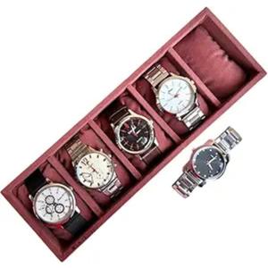La Trove 5 Slot Watch Organizer Tray, Drawer Storage Organizer for Watches, Bracelets & Jewelry, Men & Women, Pink