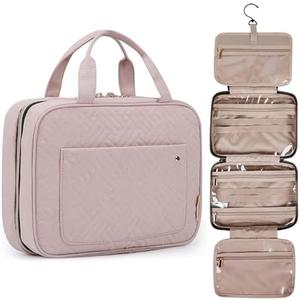 BAGSMART Toiletry Bag Travel Bag with Hanging Hook, Water-resistant Makeup Cosmetic Bag Travel Organizer for Accessories, Shampoo, Full-size Container, Toiletries (Baby Pink, Medium)