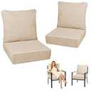UFavo Home 6 Inch Thick Outdoor Deep Seat Cushions for Outdoor Furniture Waterproof Patio Seat Cushions with Removable Cover and Adjustable Ties, 23x26x6 Inches Outdoor Chair Cushion Set of 2, Khaki