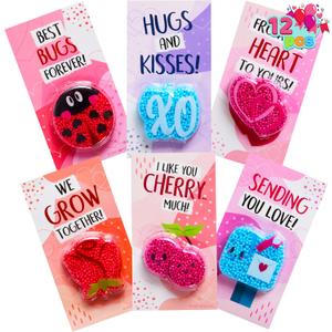 JOYIN 12 PCS Valentine's Day Gift Cards with Fun Foam Clay, Squashy Modeling Foam Beads Play Kits for Classroom Gift Exchange, Valentine Party Favors, Games Prizes