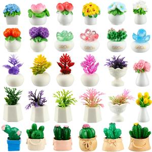 Threehoney 30 Pcs Miniature Dollhouse Plants Accessories Mini Artificial Potted Flower Tiny Resin Greenery Cactus Figurines for Doll House Gift DIY Garden Bonsai Micro Landscape Decoration(Succulents)
