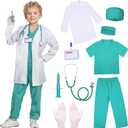 SIZGAROOT Doctor Costume for Kids Toddler Girls Boys Doctor Costume with Lab Coat Halloween Party Dress Up (6-7 Years, Green)