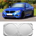 Foldable Windshield Sun Shade, Bonus Steering Wheel Sun Shield to Block UV Rays Keep Your Vehicle Cooler, Easy to Use Car Interior Accessories (59.2"x27.2")