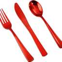 NOCCUR 180PCS Red Plastic Silverware Set - Red Flatware Set Heavy Duty - Include 60 Forks, 60 Spoons, 60 Knives - Ideal for Christmas Party