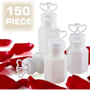 150 Pack Mini White Double Heart Bubble Bottle (pre-Filled) - Party Favor for Wedding, Anniversary, Engagement, Bridal, Celebration, Valentines Day, Family Reunion, and Gift for Couple Boy Girl