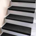Brakki Bullnose Carpet Stair Treads, Non Slip for Wooden Steps Indoor, Runner, Soft Rugs for Pets, Edging Protectors, Washable, 29.5"x9.5"x1.5" 7 pcs, Black